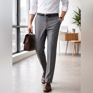 Perry Ellis Portfolio Gray Dress Pants 34x32 Stretch Flat Front Work Office